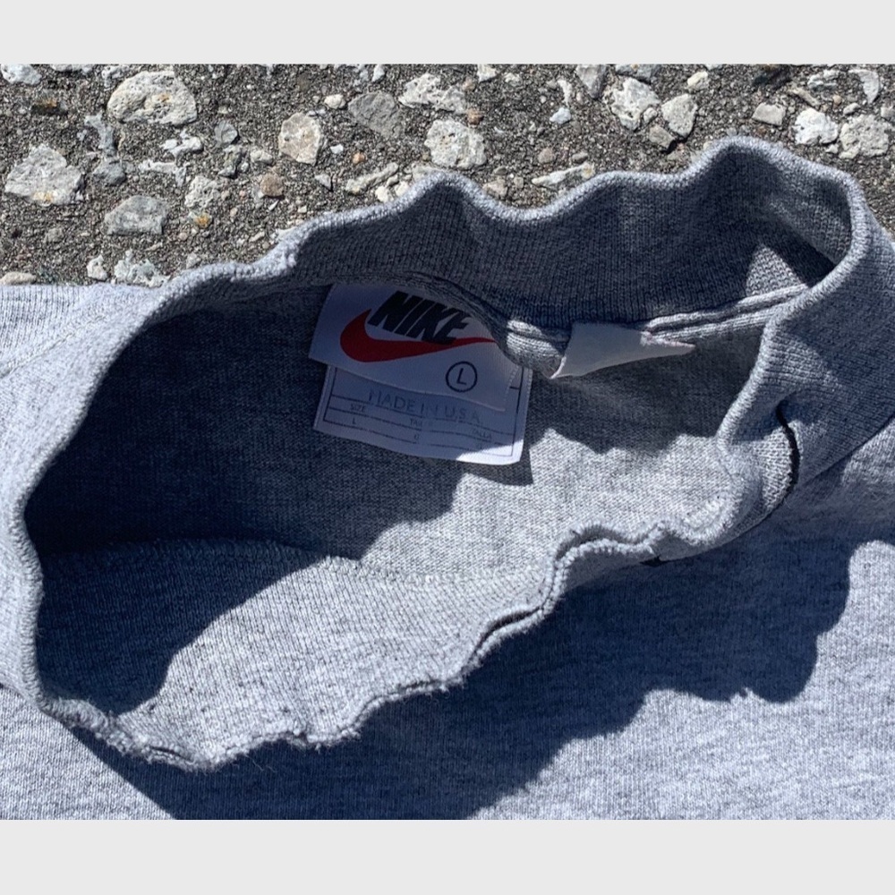 Vtg 90s Nike Mini Swoosh Mock Neck Long Sleeve Shirt L USA Made Grey Distressed - Picture 6 of 9